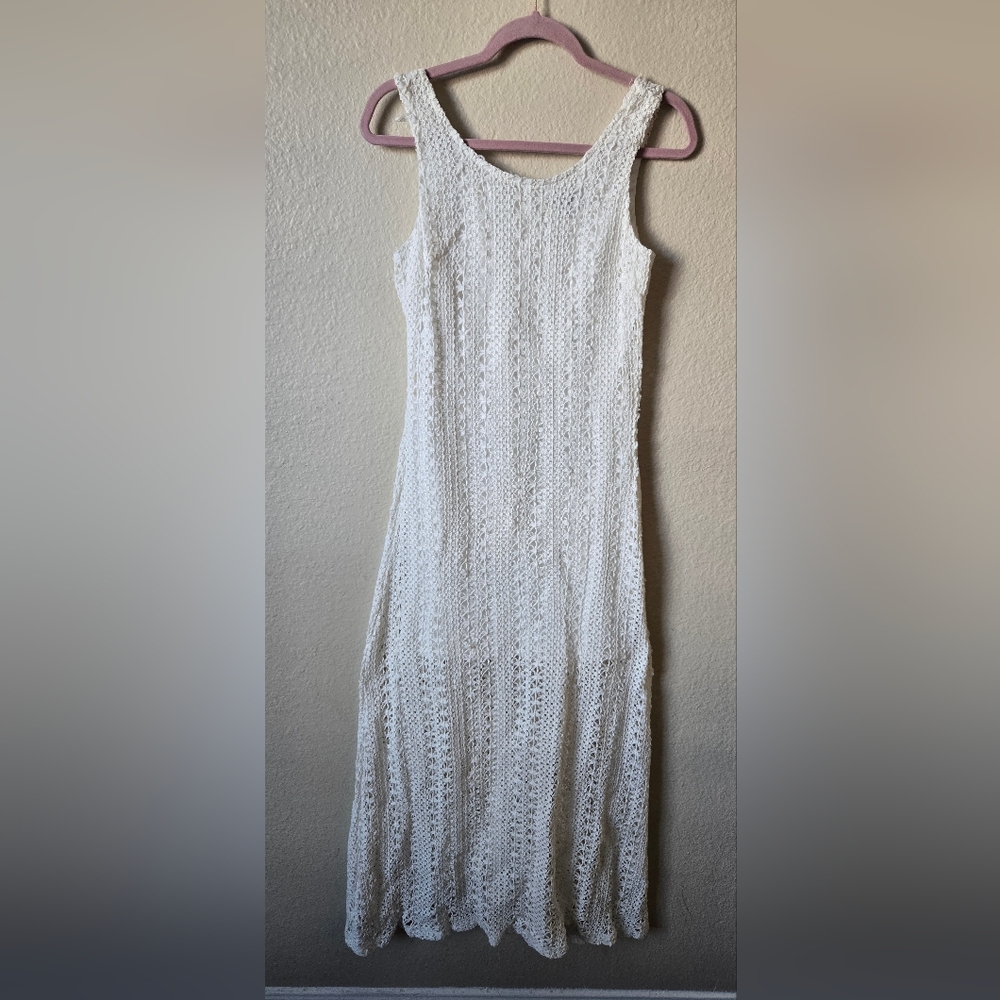 Quinn White Crochet Lace Midi Dress M Boho Bridal Beach Wedding #38